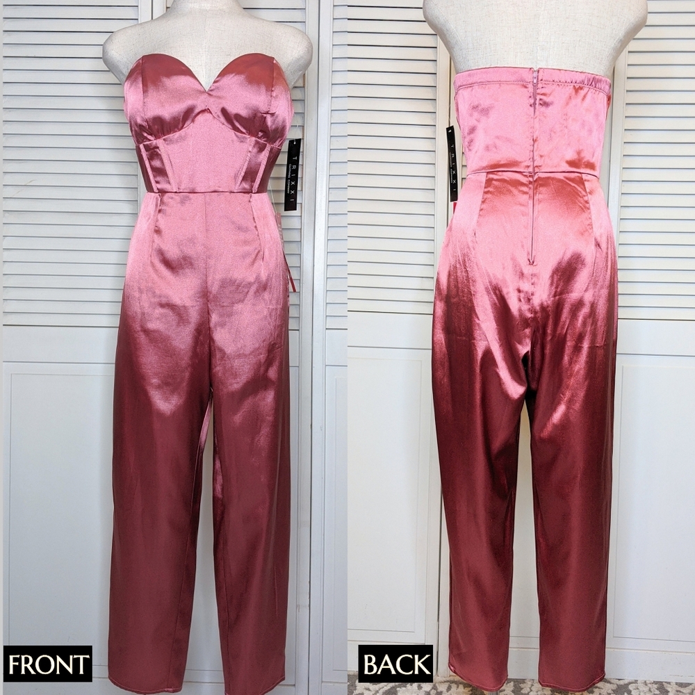 Trixxi pink, sateen, strapless jumpsuit